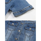 Women'S Summer Short Sleeve Crop Denim Trucker Jacket Jean Coat Tops