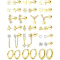 Hypoallergenic Flat Back Earrings 14K Gold Plated Cartilage Earring Stacks for Sensitive Ears Surgical Steel Small Huggie Hoops Flatback Stud Earrings Set for Multiple Piercing Jewelry Gift for Women