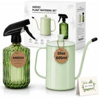 2 Pack Small Watering Can For Indoor Plants, 20 Oz Metal Plant Watering Can With Long Spout For House Plants, 13.5 Oz Glass Plant Mister Spray Bottle For Bonsai Garden Flowers Decorative