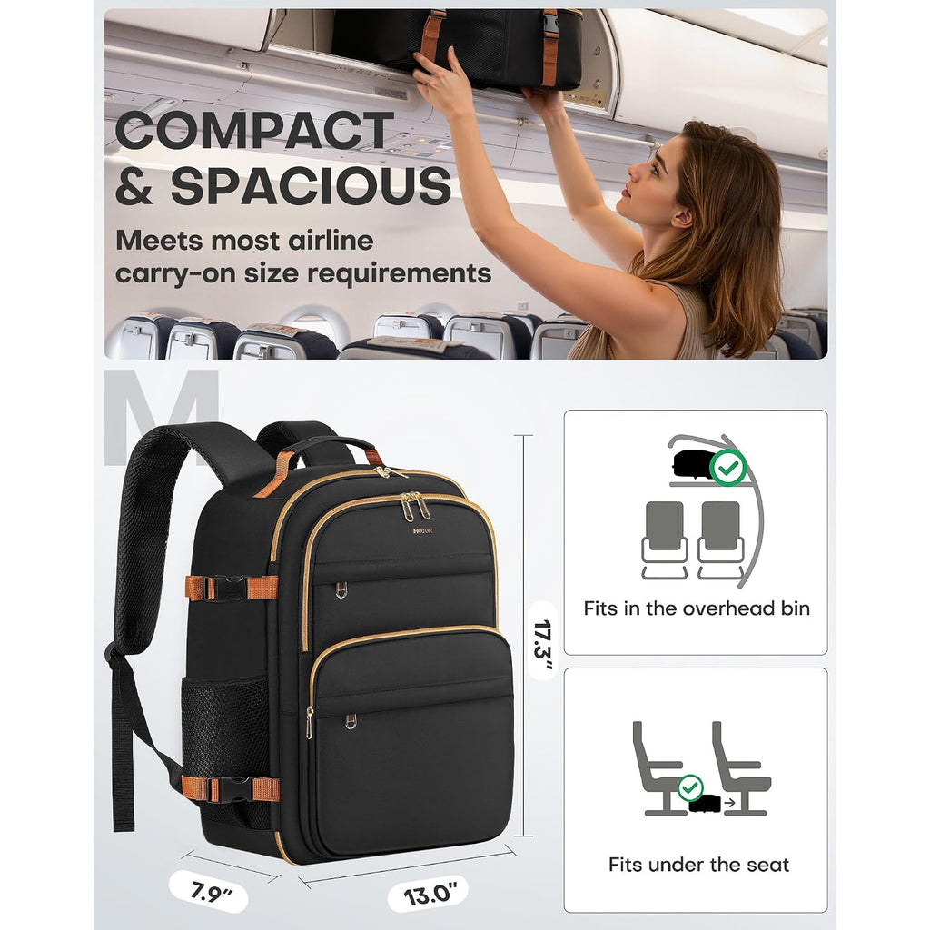 Hotor Travel Backpack Women Flight Approved Carry On Bag | 15.6Inch Laptop Computer Bag Flight Approved Personal Item Travel Bag For Work, Business, College