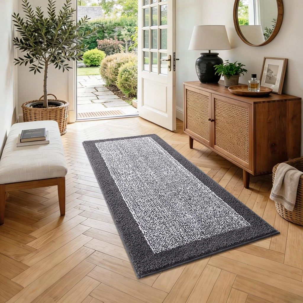 Long 2X4 Ft (48''X24'') Runner Rug For Bathroom,Non Slip Washable Large Kitchen Rugs Bath Rugs, Soft Absorbent Quick Dry Bath Mats For Shower, Hallway,Laundry, Tub(Grey)