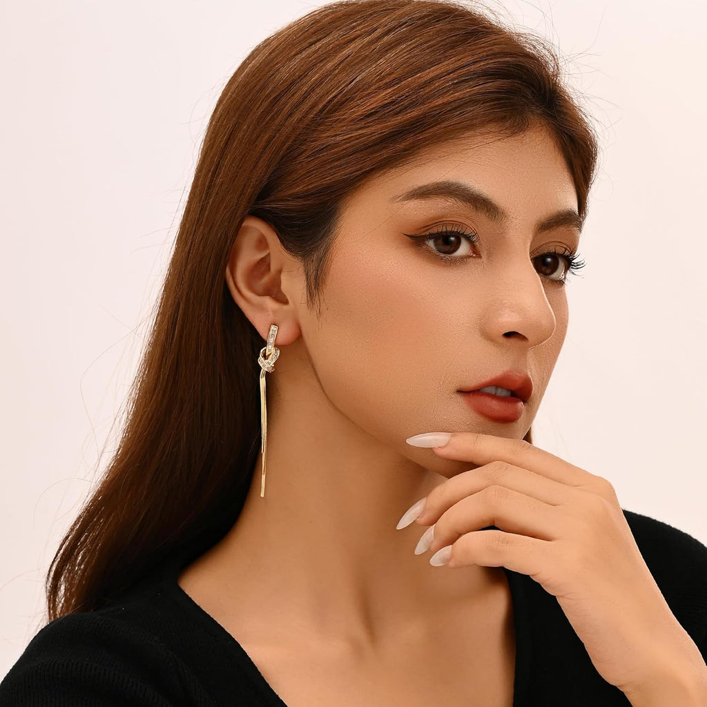 18K Gold/Silver Plated Dangle Earrings for Women Sparkly Rhinestone Long Tassel Dangle Earrings Dainty Long Hanging Chain Earrings Wedding Party Prom Earrings