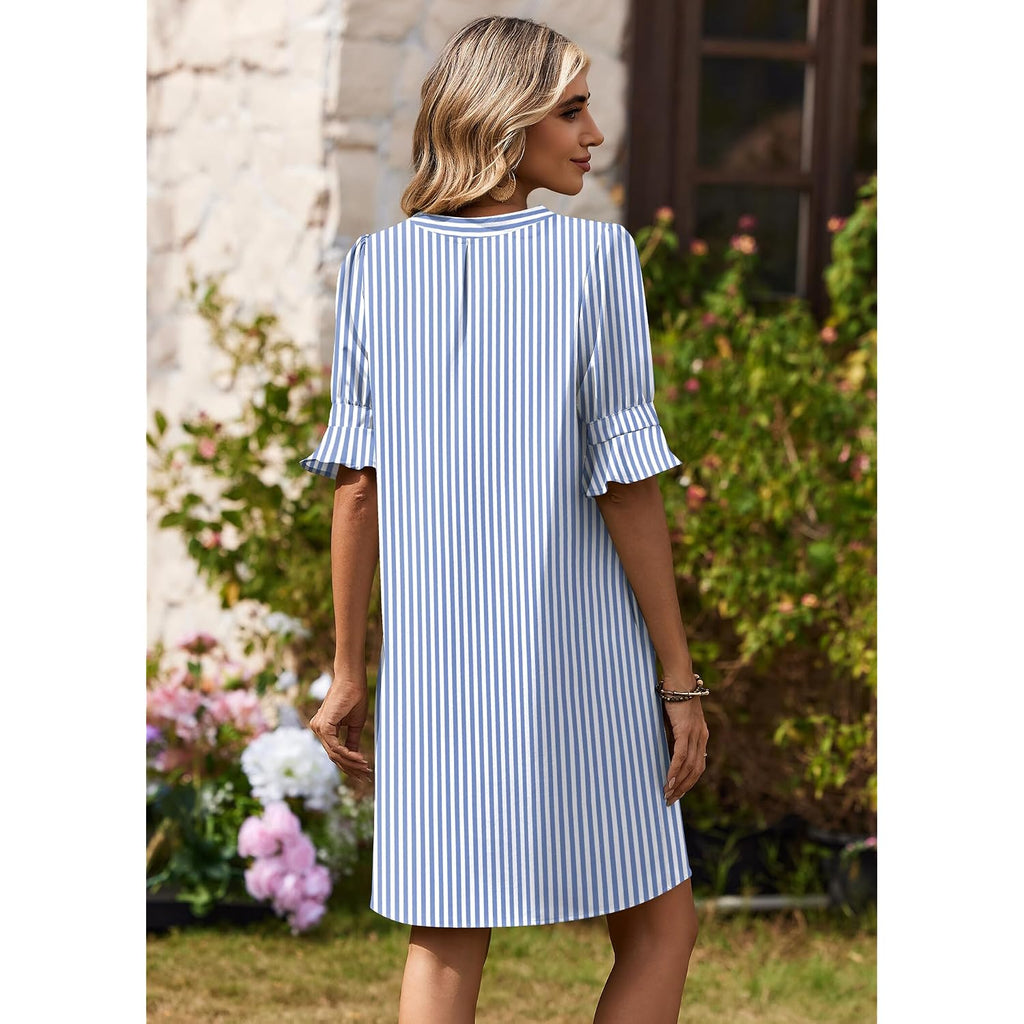 Zeagoo Summer Dresses For Women 2026 V Neck Ruffle Sleeve Loose Shift Dress Hawaiian Sundress Beach Vacation Clothes