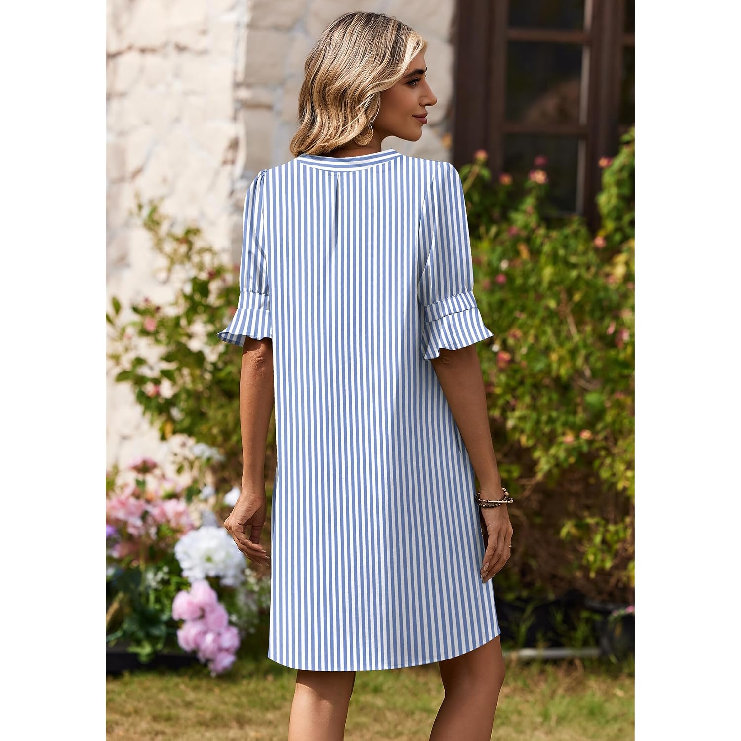Zeagoo Summer Dresses For Women 2026 V Neck Ruffle Sleeve Loose Shift Dress Hawaiian Sundress Beach Vacation Clothes