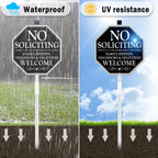 No Soliciting Sign For House, 11" X 27" No Soliciting Yard Sign With Stake, Metal No Soliciting Sign Perfect For Yard, Easy To Install (Welcome)