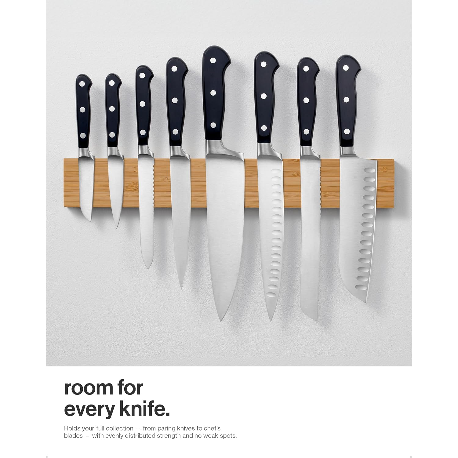 Larhn Magnetic Knife Holder For Wall Or Fridge - No-Drill Bamboo Knife Magnetic Strip, 16″ - Renter Friendly