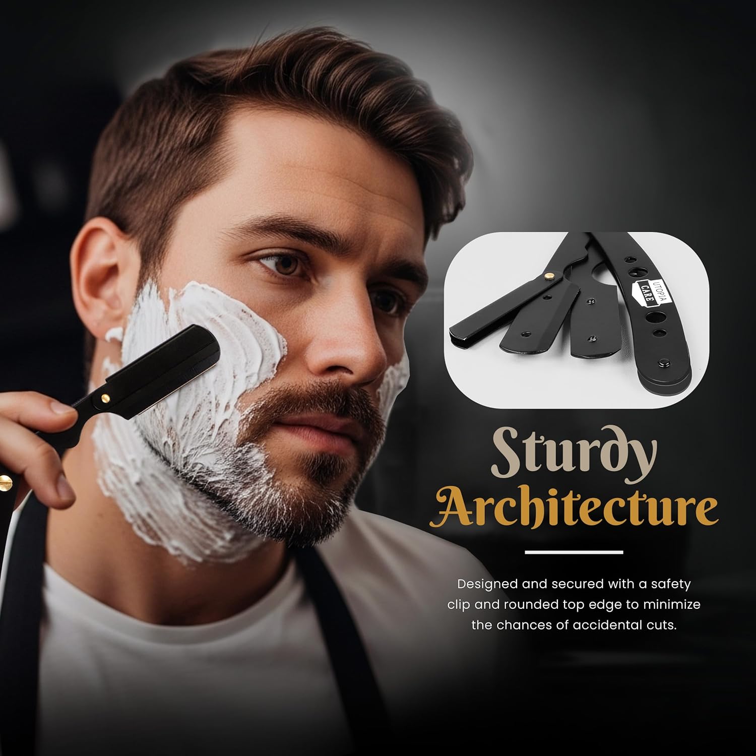 Utopia Care Professional Straight Razor for Men, Barber Straight Edge Razor Safety with 100 Pack Blades, Black