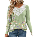 Anrabess Women'S Lace Front Long Sleeve Tunic Tops | Scalloped V Neck Floral Print Shirts, Soft Regular Fit Blouses, Business Office Travel Outfits, Dressy Casual, Fall & Winter
