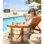 2026 Stylish & Spacious Xx-Large Beach Bag For Women – Mesh × Canvas Tote With Top Zipper, 11 Tall Pockets | 40L+ Spacious