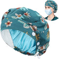 Bouffant Caps With Button And Sweatband, Adjustable Scrub Caps For Women Men, One Size Multi Color