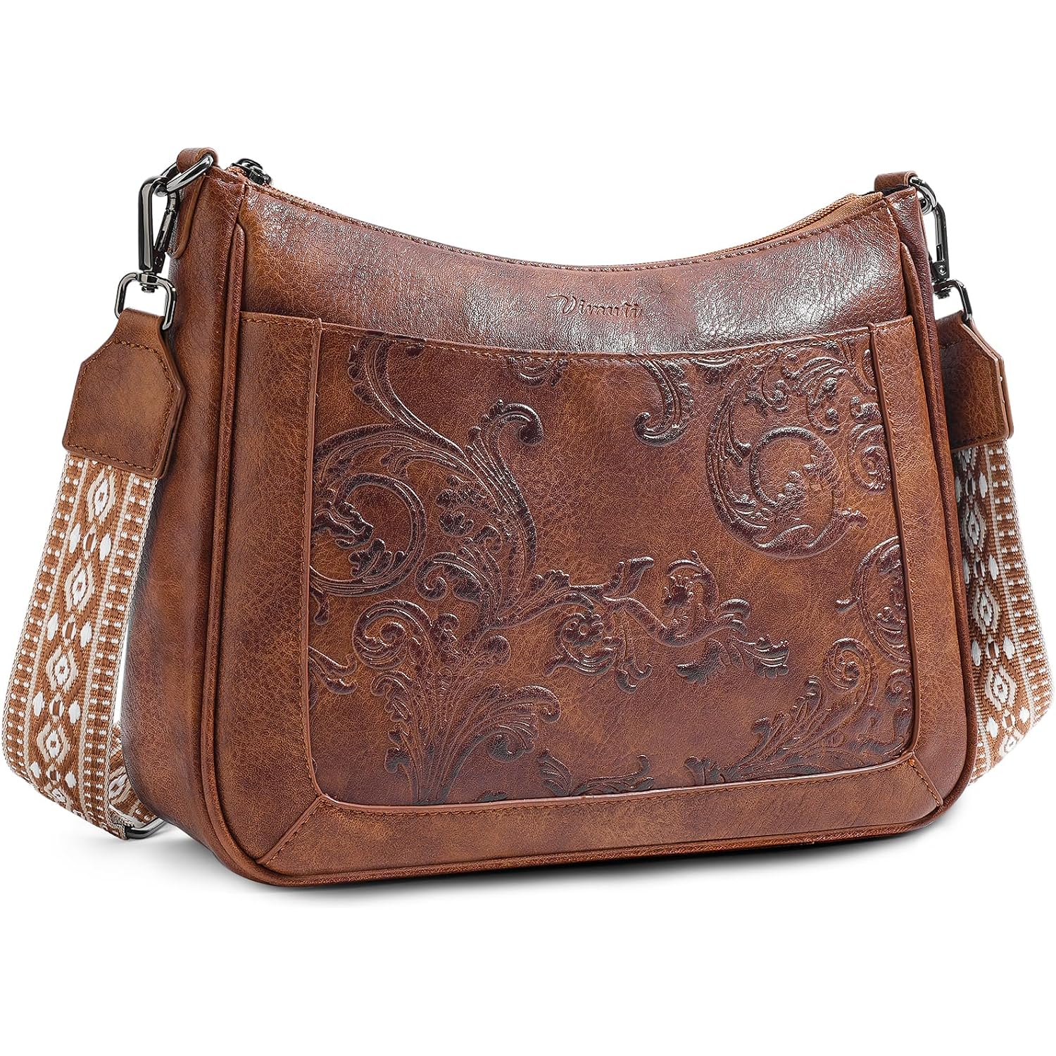 Crossbody Bags For Women,Vegan Leather Crossbody Purse With Adjustable Strap Embossed Flower Women'S Shoulder Handbags | Medium