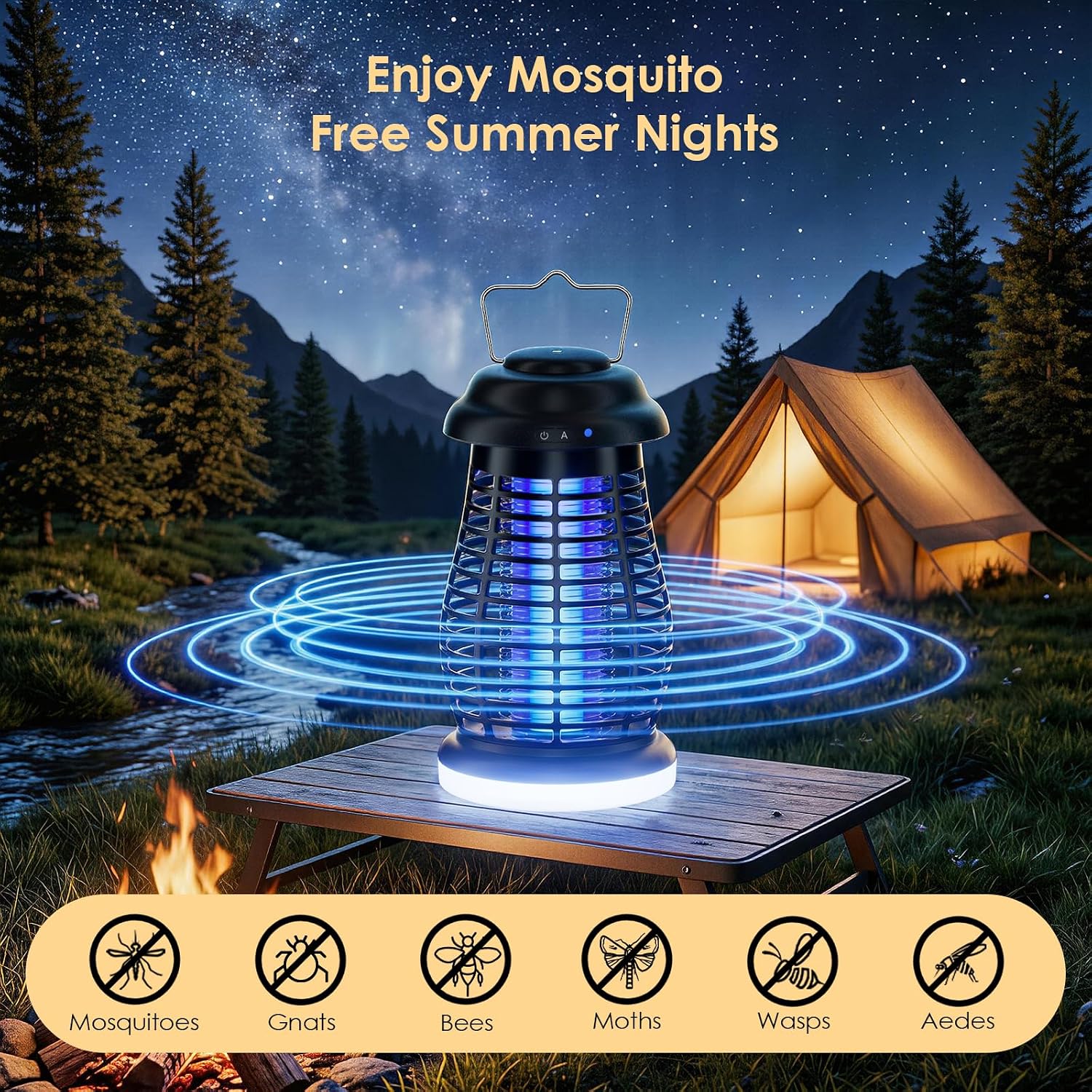 Cordless Bug Zapper Outdoor, 4200V Electric Mosquito Zapper, Fly Trap, Rechargeable Portable Fly Zapper, Waterproof Mosquito Trap Insect Killer Indoor Outdoor For Camping, Garden, Backyard, Home