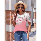 Zeagoo Womens Short Sleeve Tops Floral Boho Shirts Pleated Crewneck Summer Outfit Puff Sleeve Blouses Casual Tunic
