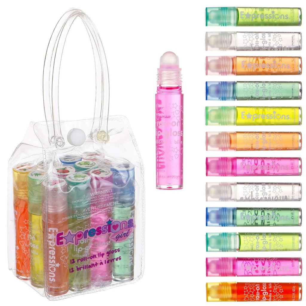 12Pc Roll-On Lip Gloss Set With Carrying Case - Fruity Non-Toxic Glossy | Fruity Non-Toxic Glossy Lip Makeup For Kids & Teens. Kid-Friendly Party & Best Friends Gift Set For Girls - So Fun
