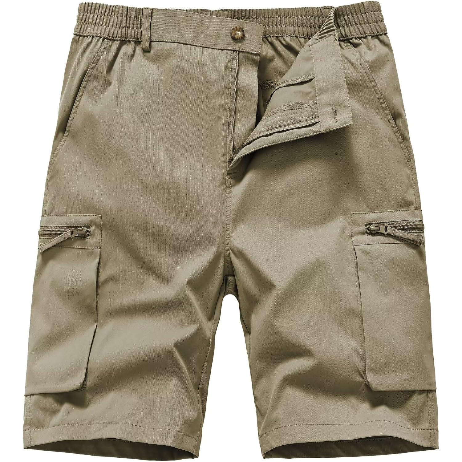 Qpngrp Men'S 9" Inseam Stretch Waist Zipper Cargo Shorts With 6 Pockets