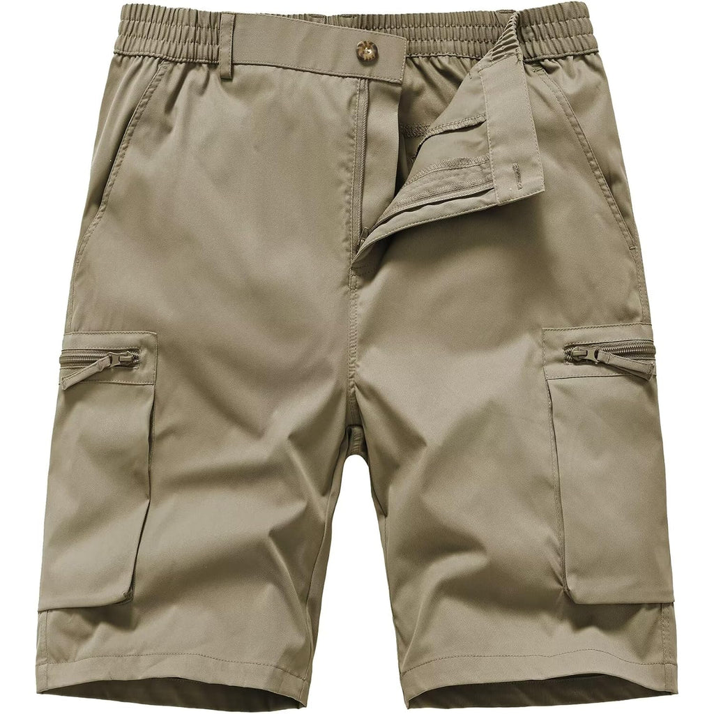 Qpngrp Men'S 9" Inseam Stretch Waist Zipper Cargo Shorts With 6 Pockets