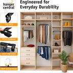 12 Inch 30 Pack Pants Hangers Slim Plastic Clothes Hangers With Clips For Skirts, Shorts & Trousers – Non Slip Grip, Heavy Duty Space Saver With Swivel Hook – Black Closet Organizer