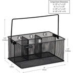 Mind Reader Multi-Purpose Storage Caddy With Handle, Desktop Organizer, Cutlery Holder, 4 Compartments, Metal Mesh, Black