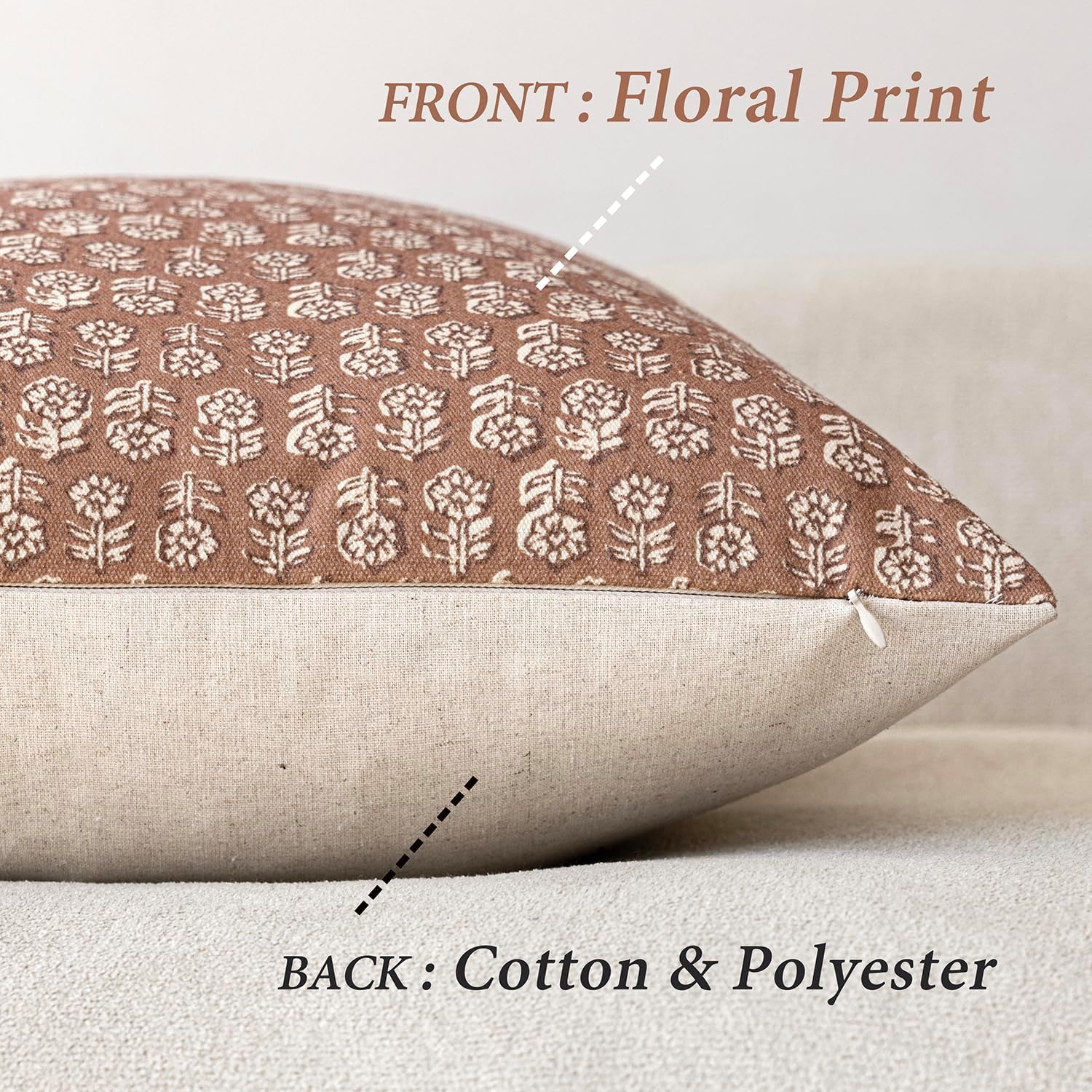 Foindtower Set Of 2 Decorative Neutral Floral Print Throw Pillow Covers Vintage Farmhouse Cushion Covers Boho Home Decor For Sofa Chair Couch Bedroom Living Room,18×18 Inch,Light Orange Brown