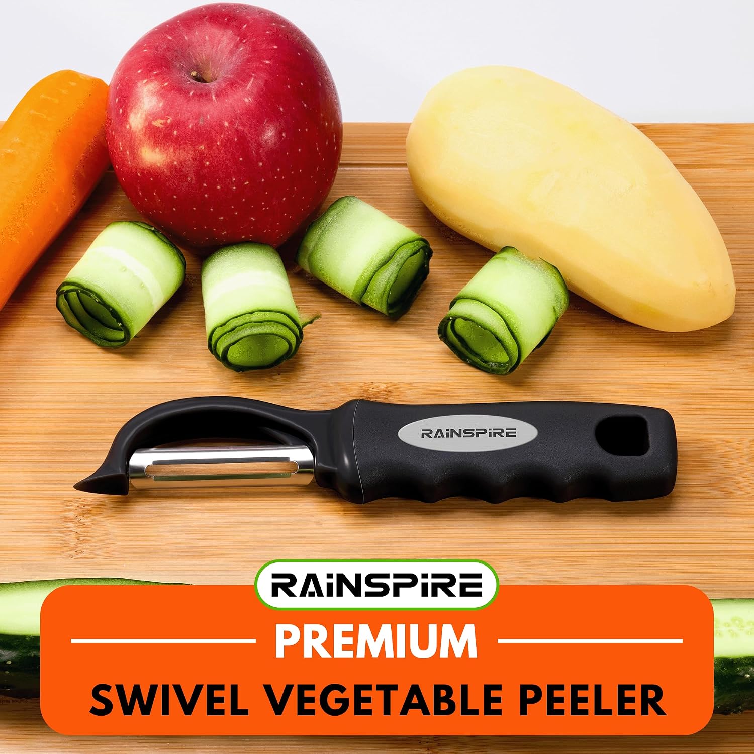 Rainspire Vegetable Peeler Potato Peelers For Kitchen, Sharp Stainless Steel Blades Veggie, Comfortable Handle Fruit Peeler, Carrot Peeler Apple Peeler Dishwasher Safe Black, 1-Pack
