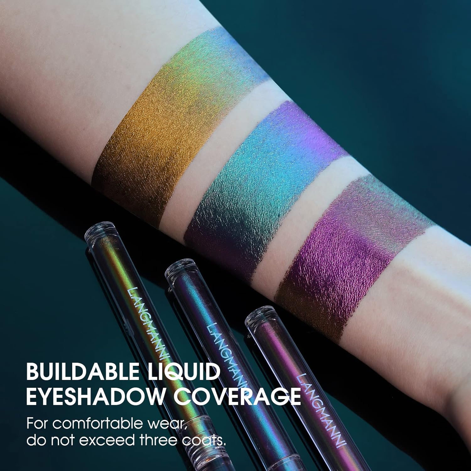 Metallic Liquid Chameleon Eyeshadow, Multi-Dimensional Eye Looks, Long-lasting Holographic Glitter Multichrome Eyeshadows Makeup (#Peacock+Wonder+Ember)
