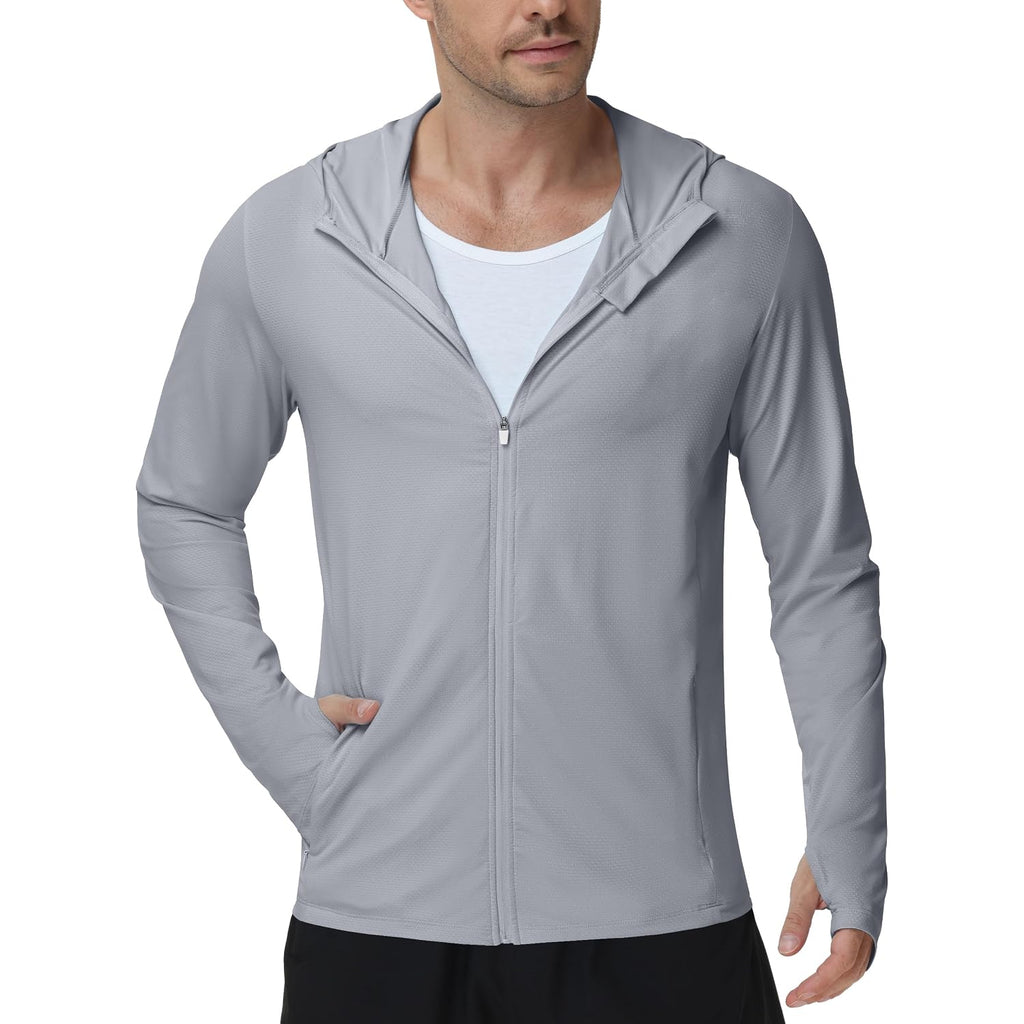 Roadbox Men'S Upf 50+ Uv Sun Protection Hoodie Jacket, Lightweight Full Zip Fishing Shirts For Hiking Running Workout