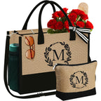 YOOLIFE Personalized Gifts for Women - Initial Jute Tote Bag & Makeup Bag, Birthday Gifts for Women Mom Wife Teacher Friend