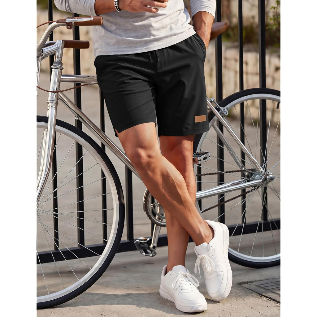 Magcomsen Mens Casual Shorts 7 Inch Chino Polyester Water Shedding Drawstring Summer Vacation 7" Shorts With Pockets