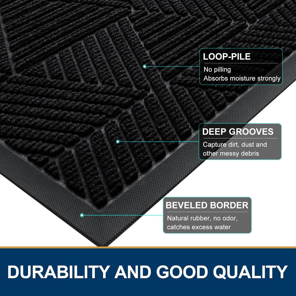 Smiry Front Door Mat Outside Entrance, Heavy Duty Sturdy Natural Rubber Doormat, Trap Dirt And Moisture, Easy Clean Low Profile Mats For Indoor Outdoor Entry, Irregular Triangle (29.5X17, Black)
