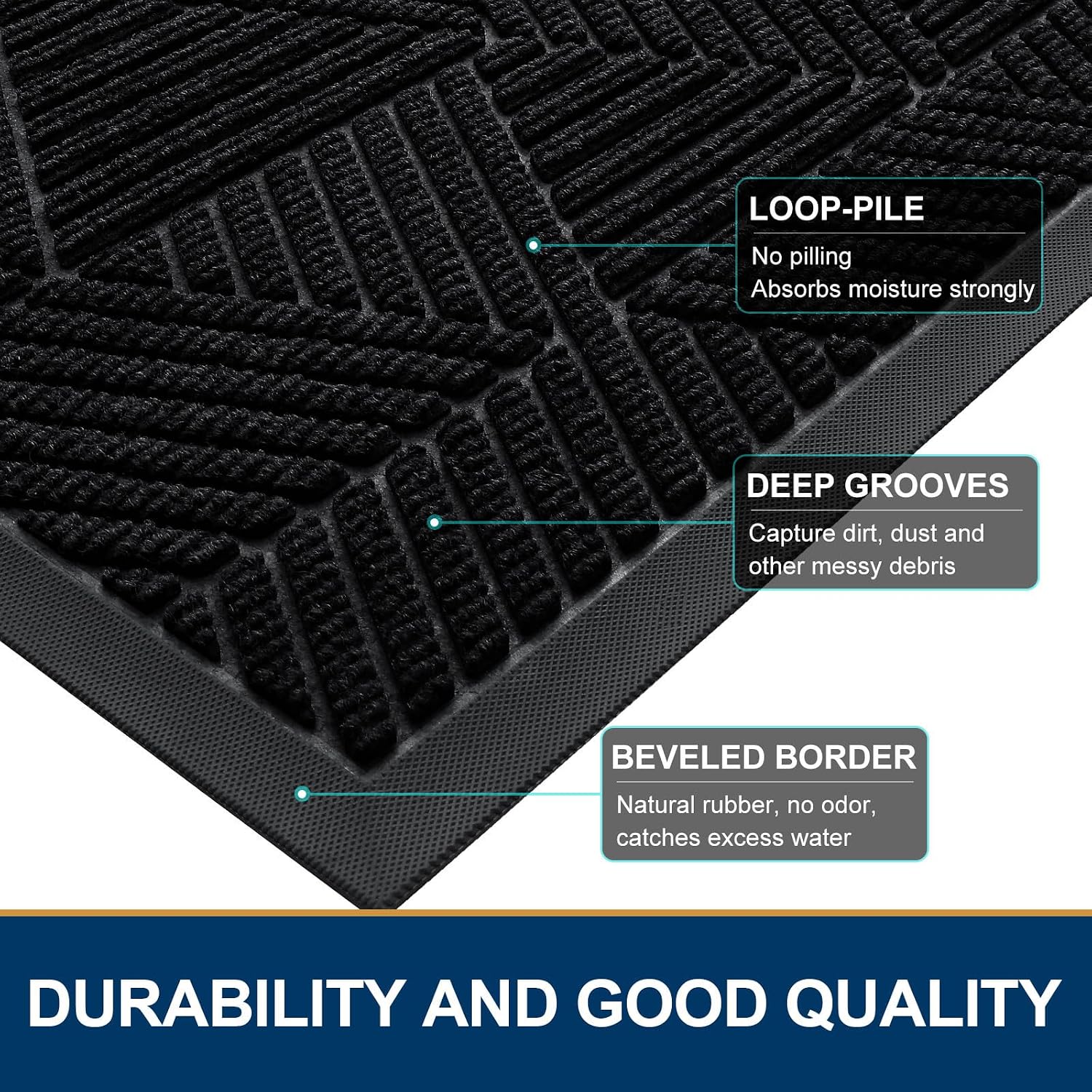 Smiry Front Door Mat Outside Entrance, Heavy Duty Sturdy Natural Rubber Doormat, Trap Dirt And Moisture, Easy Clean Low Profile Mats For Indoor Outdoor Entry, Irregular Triangle (29.5X17, Black)