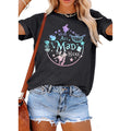 ASTANFY We're All Mad Here Shirt Women Magical Graphic Tees Cute Vacation Tops Casual Short Sleeve Shirts A-black Grey