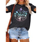 ASTANFY We're All Mad Here Shirt Women Magical Graphic Tees Cute Vacation Tops Casual Short Sleeve Shirts A-black Grey