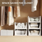 6 Pack Closet Organizers Storage Bins, Stackable Plastic Drawer Basket For Clothing, Stackable Storage Bins Shelf Storage Container For Closet Wardrobe Bedroom Bathroom Office White