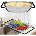 Over The Sink Colander - Strainers And Colanders - Sink Strainer Basket - Expandable Fine Mesh Strainer With Rubber Grip For Veggie, Fruits, Pasta, Home Kitchen Essentials (9.5W X 13.4-21.3L X 3.3H)