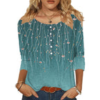 3/4 Length Sleeve Womens Tops Round Neck Casual Summer Tunic Tops Basic Tees Blouses Dressy T-Shirts Pleated Shirts