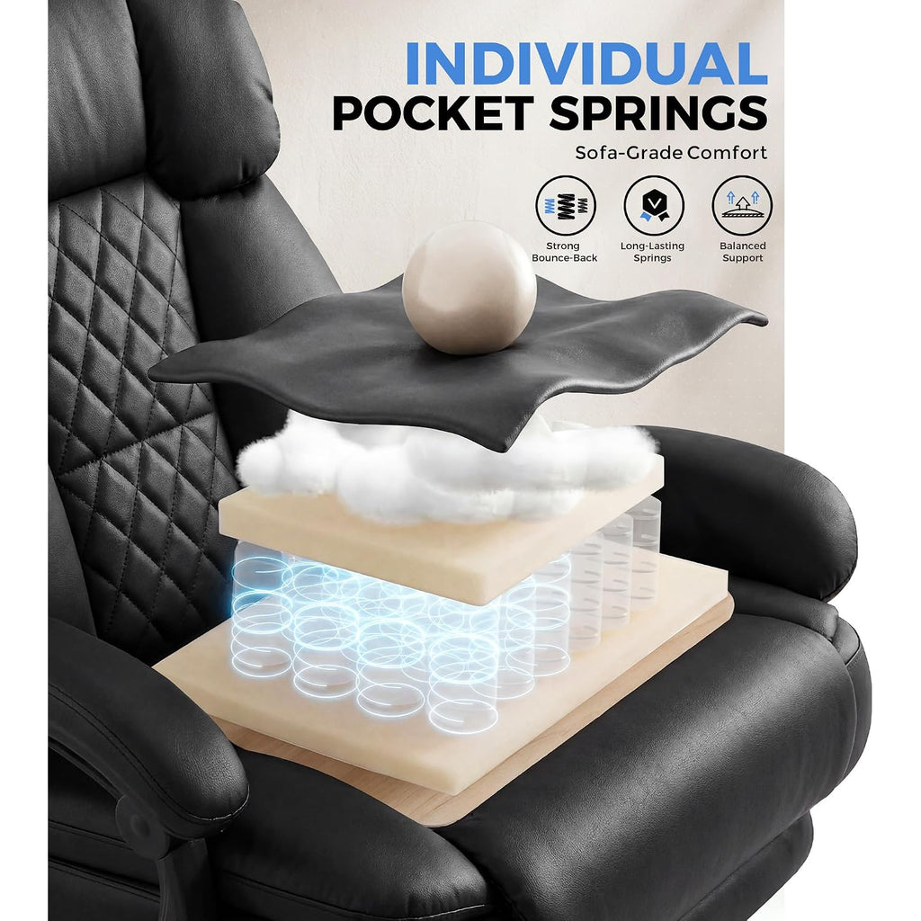 Gtplayer Executive Office Chair Big And Tall Leather Gaming Chair With Pocket Spring Cushion & Ergonomic Lumbar Support For Lower Back Pain Relief, Comfy Desk Chair With Footrest, Matte-Black
