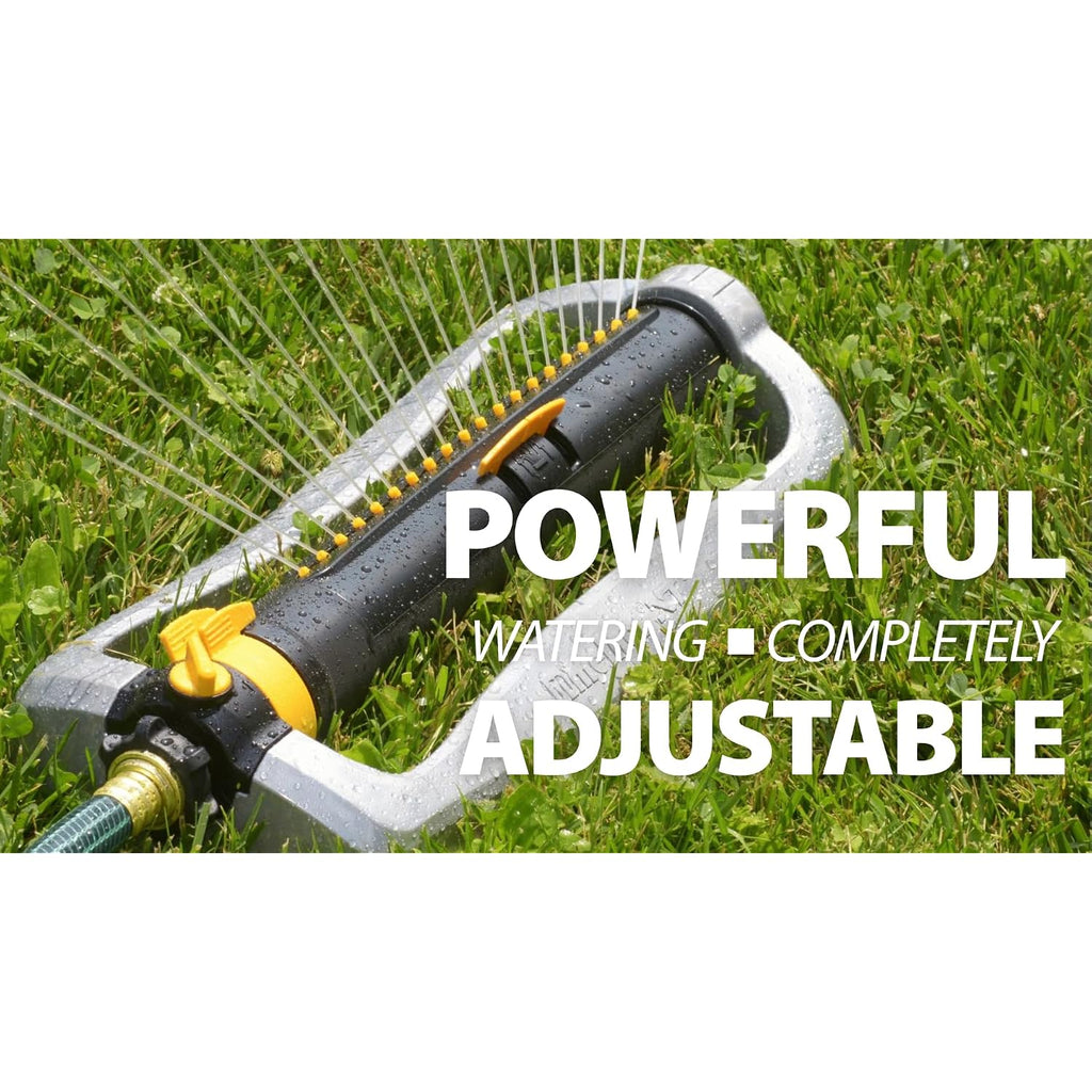 Melnor 65154Amz Xt Turbo Oscillating Sprinkler, Metal Base, 4,500 Sq. Ft., Quick Connect Bundle, 3-Way Adjustable, Black, Yellow