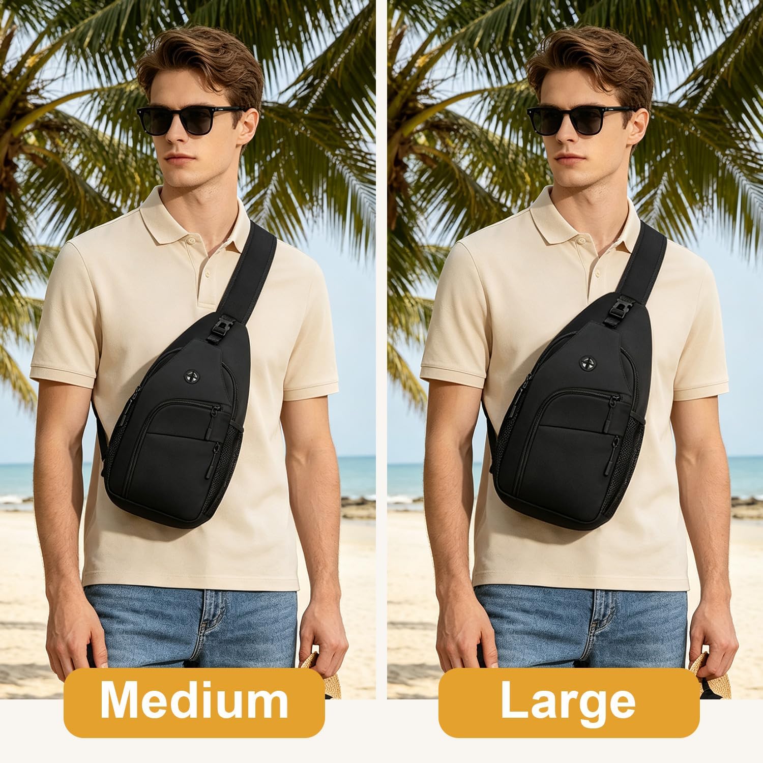 Pritent Crossbody Bags For Women Man Waterproof Sling Bag Backpack Trendy Casual Cross Body Bag With Convertible Shoulder Strap Chest Bag For Camping Hiking Travel Essentials (Black, Medium )