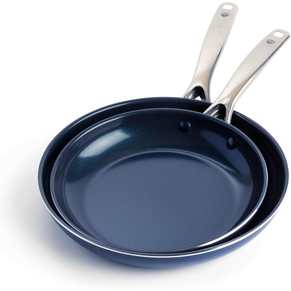 Blue Diamond 9.5” and 11" Frying Pan Skillet Set, Diamond Infused PFAS & PFOA-Free Ceramic Nonstick Pots & Pans, Durable Non Toxic Metal Utensil Safe & Scratch Resistant, Dishwasher & Oven Safe, Blue