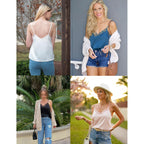 Women's Satin Camisole Lace Silk Satin Pajama Tank Tops V Neck Soft Spaghetti Strap Loose Sleepwear