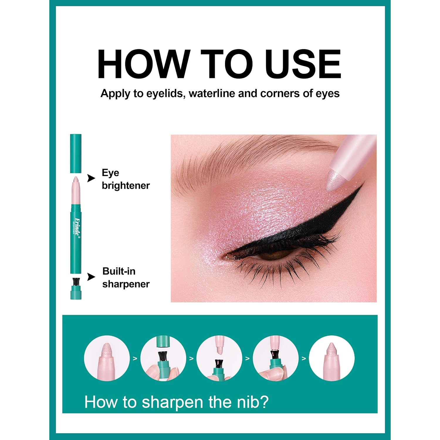 Erinde 4 Colors Eyeshadow Stick, Eye Brightener Stick, Shimmer Creamy Eye Shadow Makeup, Long Lasting Waterproof Glitter Highlighter Eye Liner Pencil Set