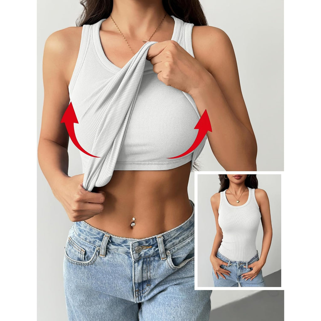 Zeagoo Tank Tops with Built in Bra for Women Sleeveless Crewneck Racerback Ribbed Fitted Tops Basic Summer Clothing 2026