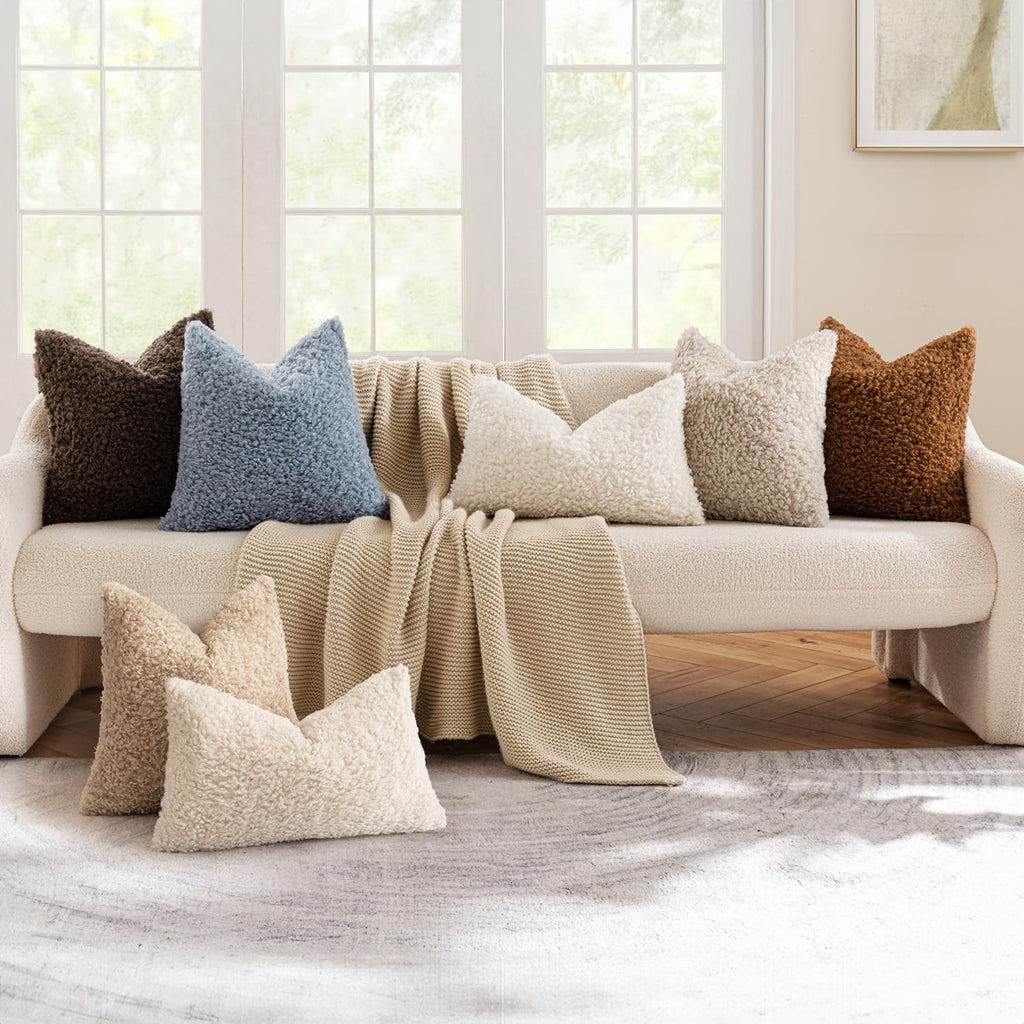 Miulee Faux Fur Decorative Sherpa Throw Pillow Covers 18X18 Inch Pack Of 2 | Neutral Light Beige Pillow Covers Fuzzy Accent Soft Sheepskin Fleece For Boho Home Decor Sofa Living Room Couch Bed