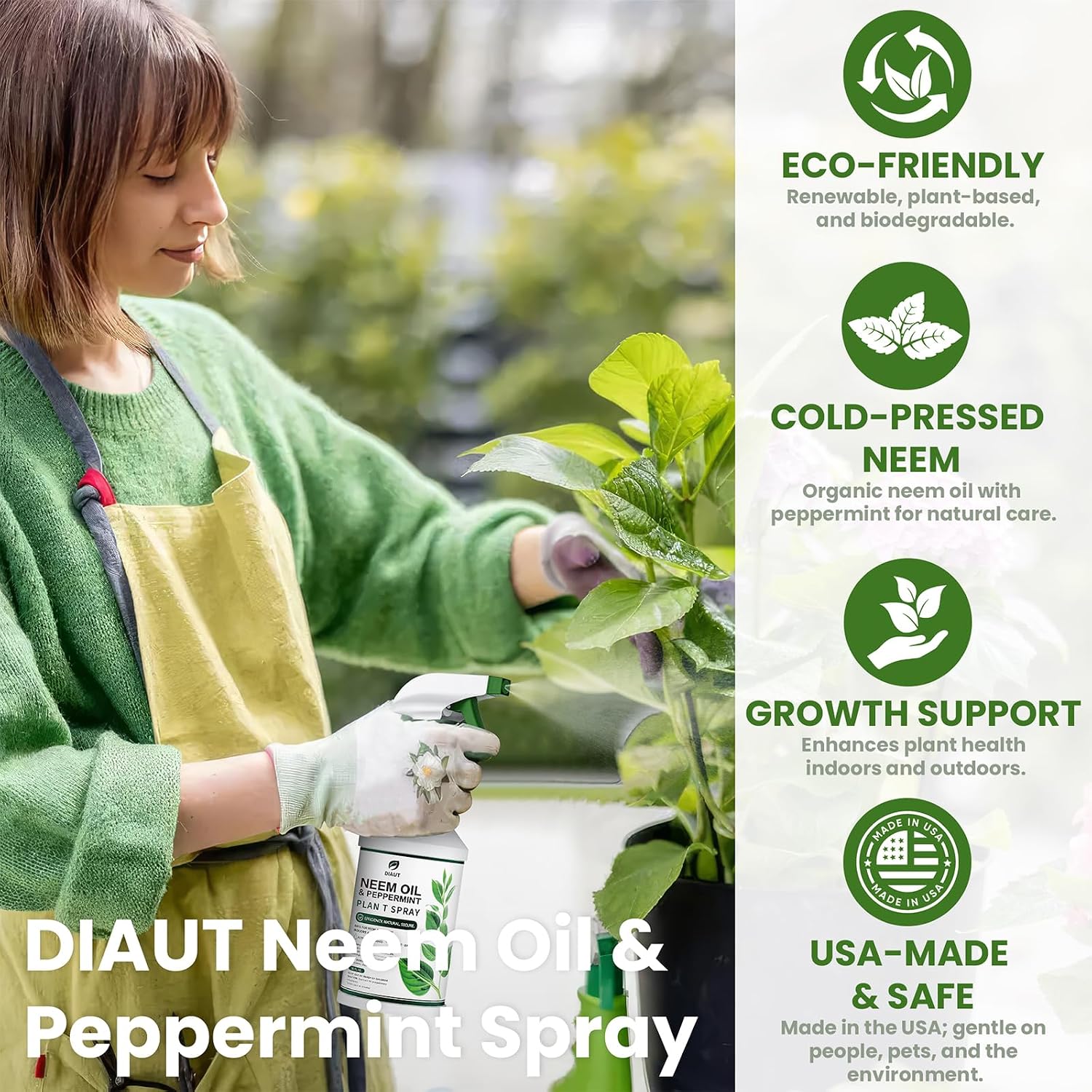 Neem Oil Spray For Plants With Peppermint Oil, Easy Ready To Use Natural Plant Wash And Foliage Care For Indoor And Outdoor Plants, Gardens, Houseplants & Vegetables, 16 Oz