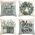 AVOIN colorlife Fall Sweet Home Eucalyptus Lamb Ear Wreath Throw Pillow Covers, 18 x 18 Inch Bless Our Home Buffalo Plaid Cushion Case for Sofa Couch Set of 4