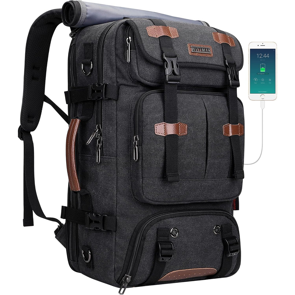 Witzman Travel Backpack For Men 40L Large Carry-On Airline Approved | Canvas 3 In 1 Duffle Luggage Bag Fits 16“ Laptop, Shoe Compartment, For Weekend Getaway, Overnight Trip