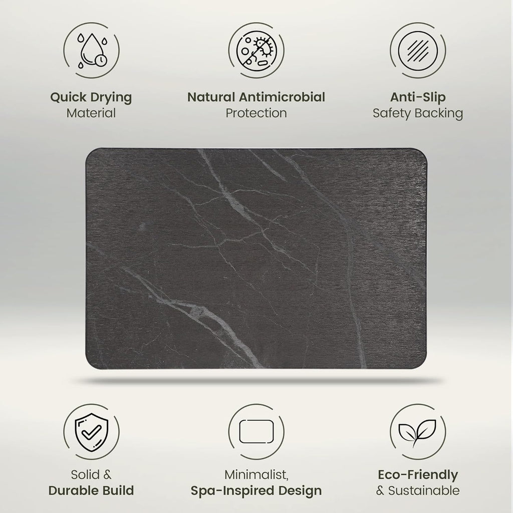 Quick Dry Shower Stone Bath Mat, Super Absorbent & Non-Slip 24 x 16 Inch Diatomaceous Earth Mat, Durable & Easy to Clean Diatomite Bath Mat for Bathroom Floor/Kitchen (Charcoal)