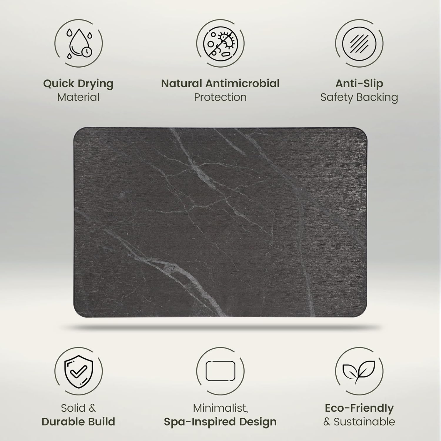 Quick Dry Shower Stone Bath Mat, Super Absorbent & Non-Slip 24 x 16 Inch Diatomaceous Earth Mat, Durable & Easy to Clean Diatomite Bath Mat for Bathroom Floor/Kitchen (Charcoal)