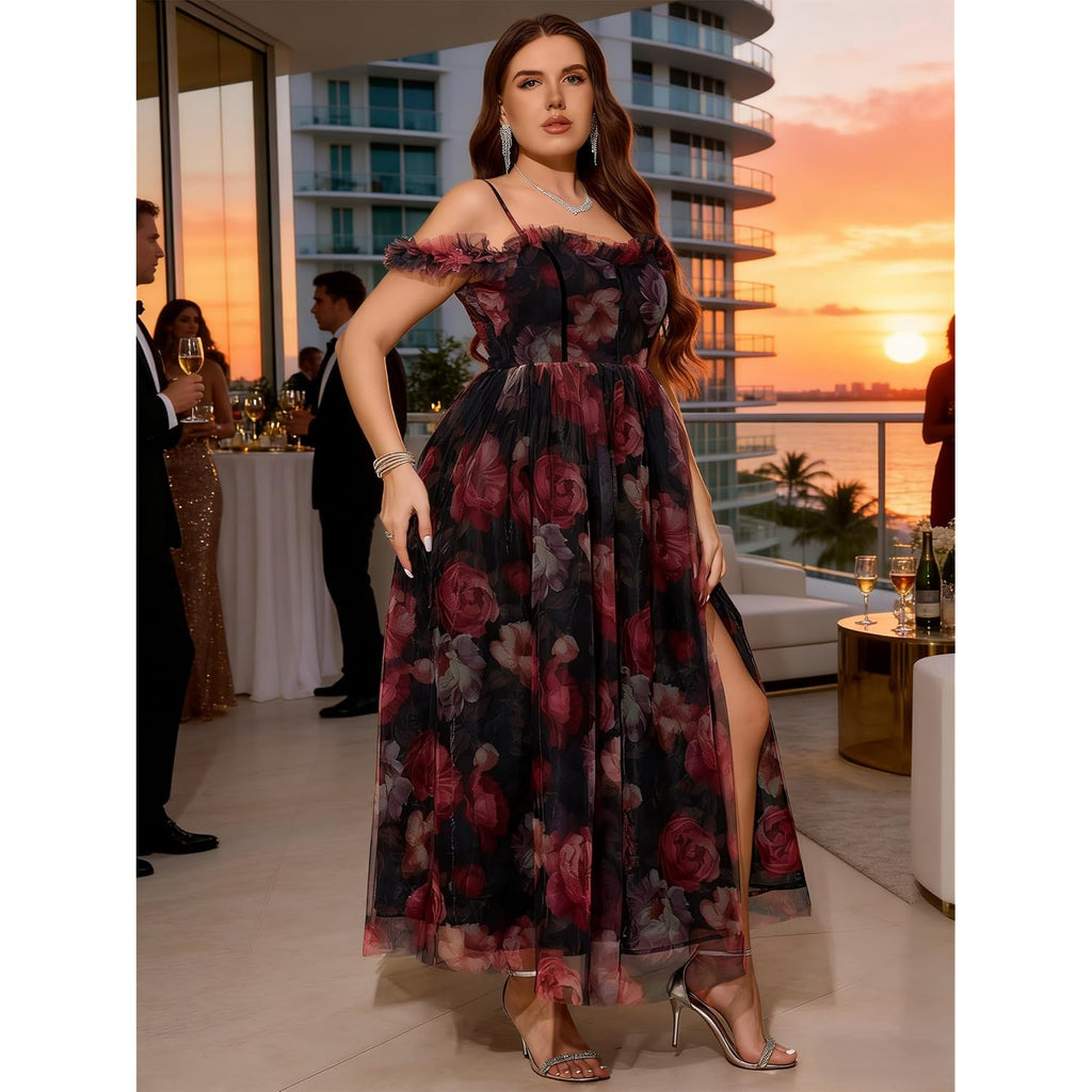 Eywol Plus Size Formal Cocktail Party Dress, Wedding Guest Evening Gown With Slit