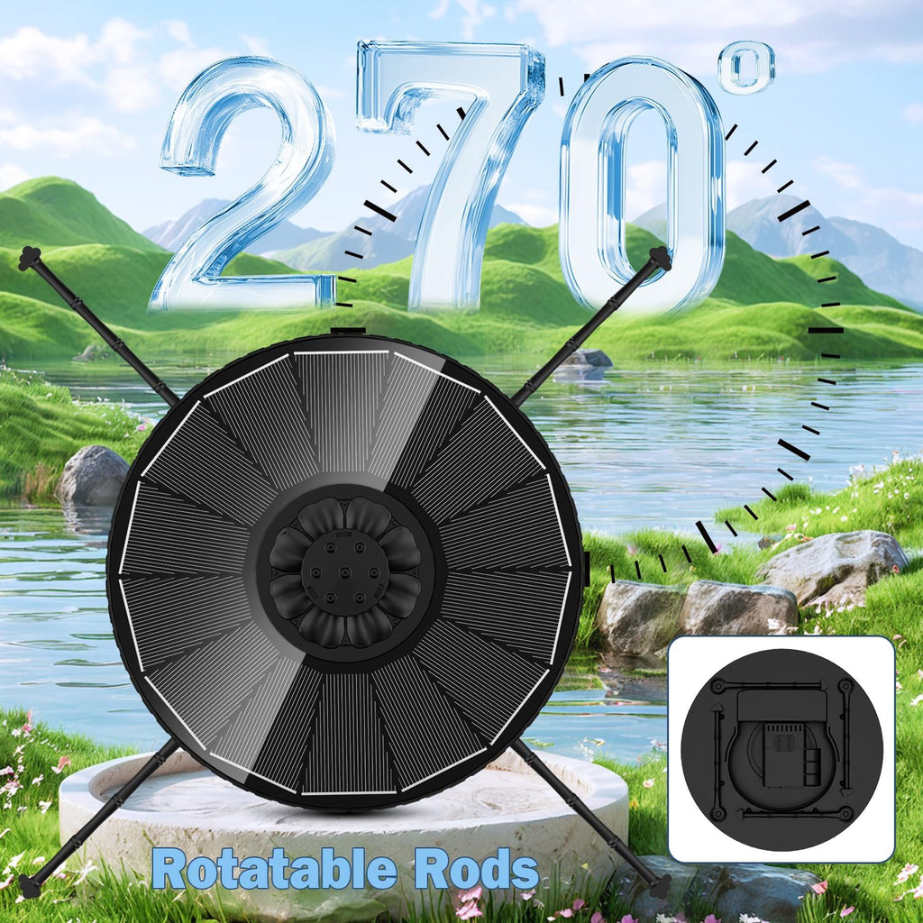 Yzert Solar Fountain With 2000Mah Battery, 3-Level Adjustable Water Height, Rotating Rods, Works In Shadow, 7 Nozzles, 2026 3.5W Glass Outdoor Fountain Pump For Bird Bath, Garden, Pond, Flower Pot